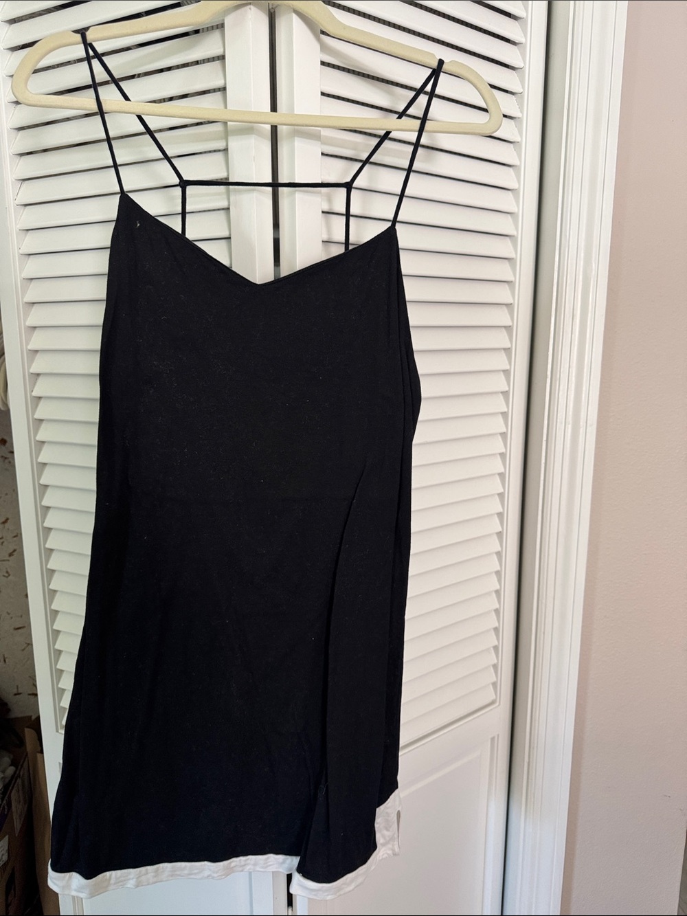 Black Low Back Spaghetti Strap Slip Dress with White Hem